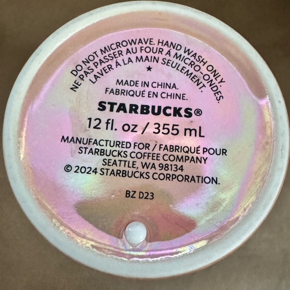 Starbucks 2024 Spring Pink and Green Lustre Double Walled Ceramic Travel Tumbler - Picture 5 of 6